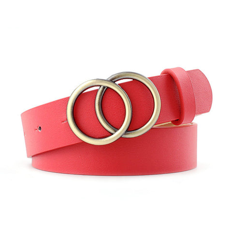 Best YBT Women Belt Imitation leather Alloy Pin Buckle Belt New Double Circle Button Belt Leisure Jeans Fashion Dress Women Belt
