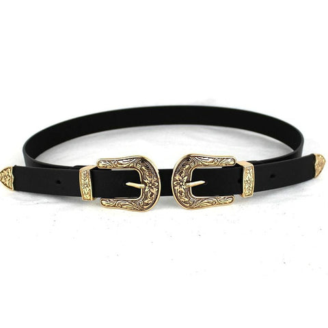 2019 Women Black Leather Western Cowgirl Waist Belt Metal Buckle Waistband New Hot