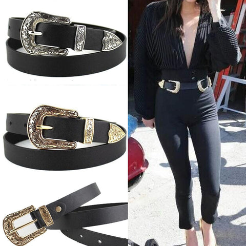 Women Black Leather Western Cowgirl Waist Belt Metal Buckle Waistband New Hot Belts for Women Luxury Designer Brand