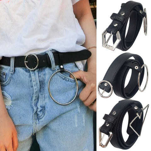 Women Waist Belt Lovely Women's Big Ring Decorated Belts Female Hot Newest Design Fashion Gold Pin Buckle Solid PU Leather Strap