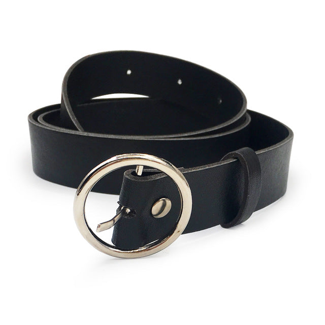 New Design Belt with Gold Buckle in Black PU Leather for Girls