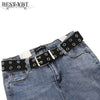 Best YBT Unisex Canvas Belt Alloy Double Row Hole Pin Buckle Belt Street Photo Fashion Lengthening Chic Hollow Belt With Chain