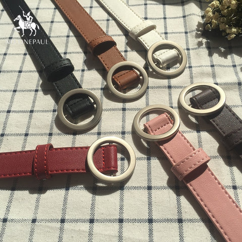 NO.ONEPAUL Circle Pin Buckles Belt female deduction side gold buckle jeans wild belts for women fashion students simple New