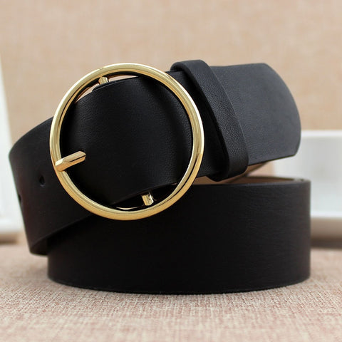 Fashion Classic round buckle Ladies wide belt Women's 2019 design high quality female casual leather belts for jeans kemer