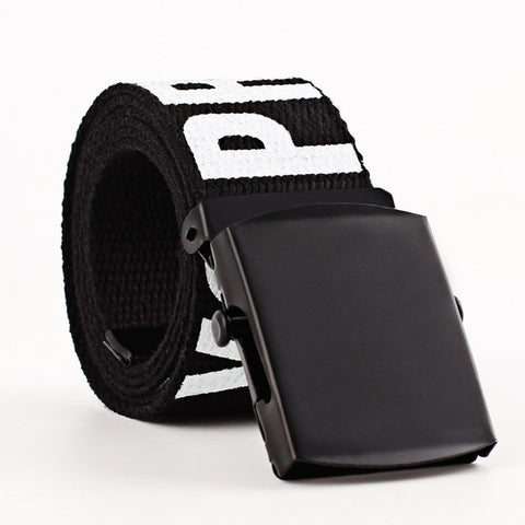 Woman Gothic Harajuku Street Belt Canvas Punk Letters Printed Decoration Loop Shaped Mental Buckle Jeans Waist Belt 2019 new