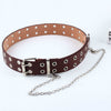 Women Punk Chain Fashion Belt Adjustable Black Double/Single Eyelet Grommet Leather Buckle Belt