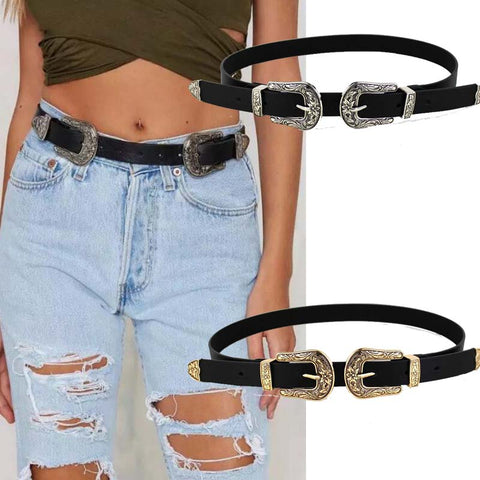 2019 Women Black Leather Western Cowgirl Waist Belt Metal Buckle Waistband New Hot
