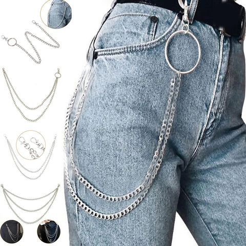 1-3 Layer Rock Punk Hook Trouser Pants Waist Link Belt Metal Wallet Silver Chain Hip Hop Chain Belts for Women Pants Accessories